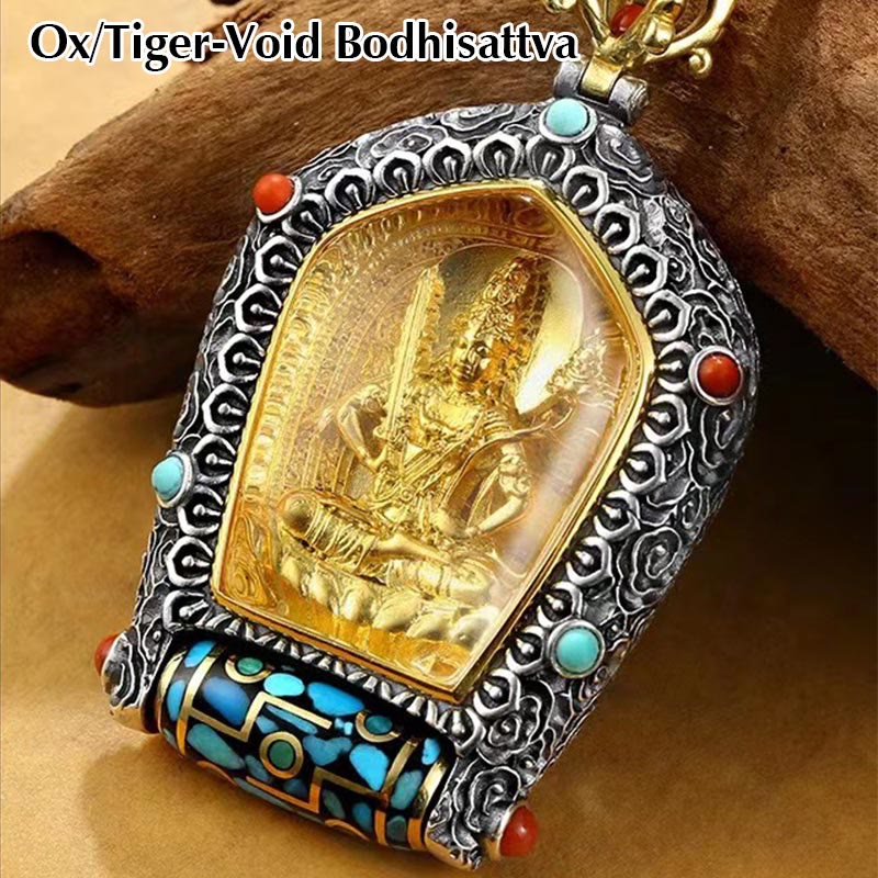 Wear FengShui Tibet Chinese Zodiac Natal Buddha Thangka Prosperity Rotatable Dzi Bead Necklace Pendant