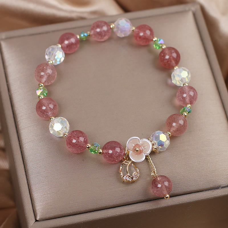 Wear FengShui Strawberry Quartz Rutilated Quartz Fluorite Flower Healing Bracelet