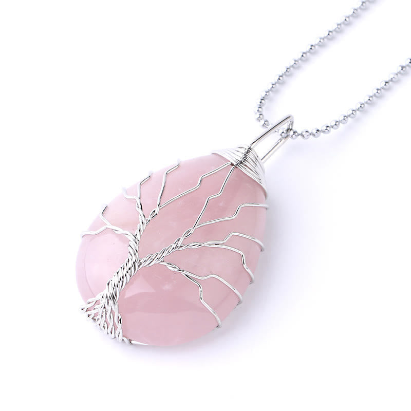 Wear FengShui Natural Quartz Crystal Tree Of Life Healing Energy Necklace Pendant