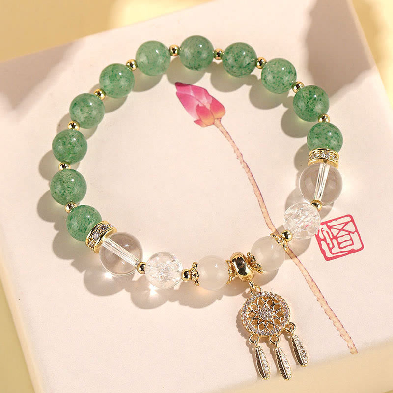 Wear FengShui Green Strawberry Quartz Amethyst Crystal Dreamcatcher Healing Bracelet