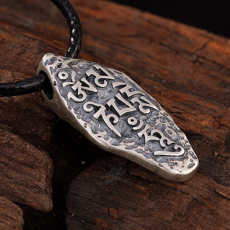 Wear FengShui Tibetan 925 Sterling Silver Om Mani Padme Hum Dorje Vajra Engraved Strength Necklace Pendant