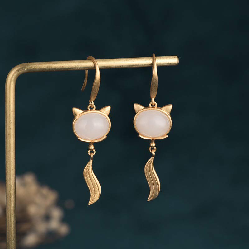 Wear FengShui FengShui White Jade Fox Fortune Earrings