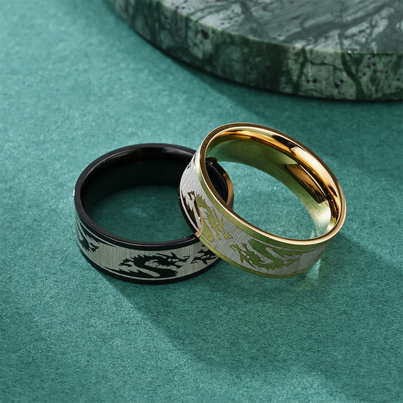 Wear FengShui Dragon Carved Protection Strength Titanium Steel Ring