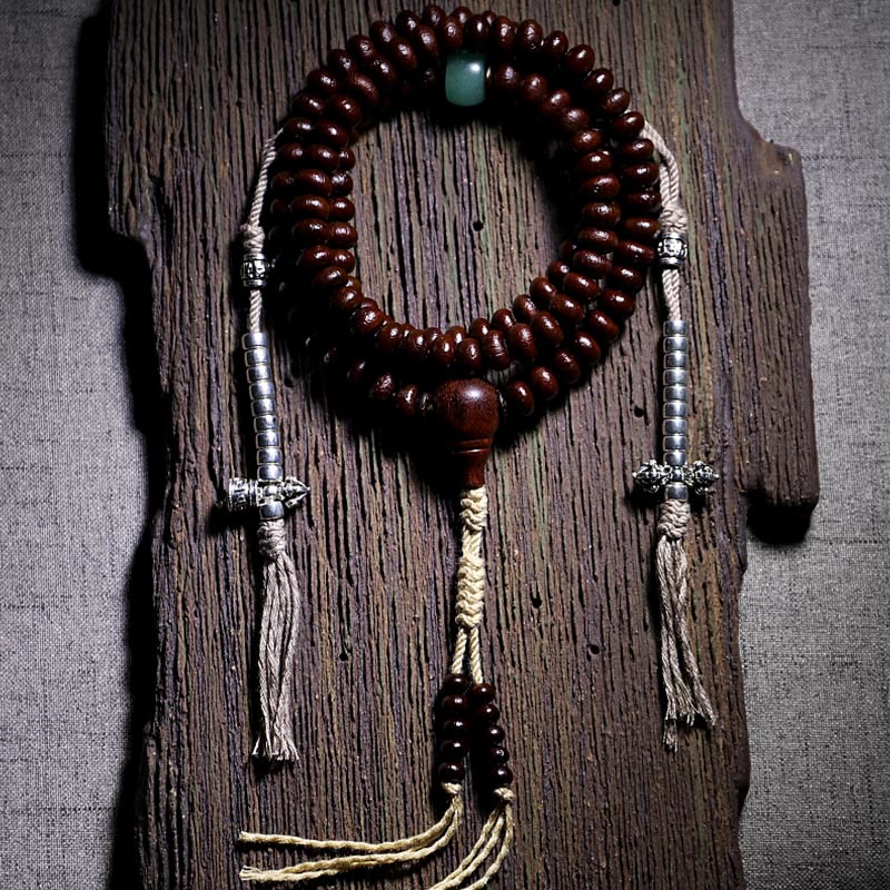Wear FengShui Natural Tibet 108 Mala Beads Purple Bodhi Seed Three-eyed Dzi Bead Copper Dorje Harmony Bracelet