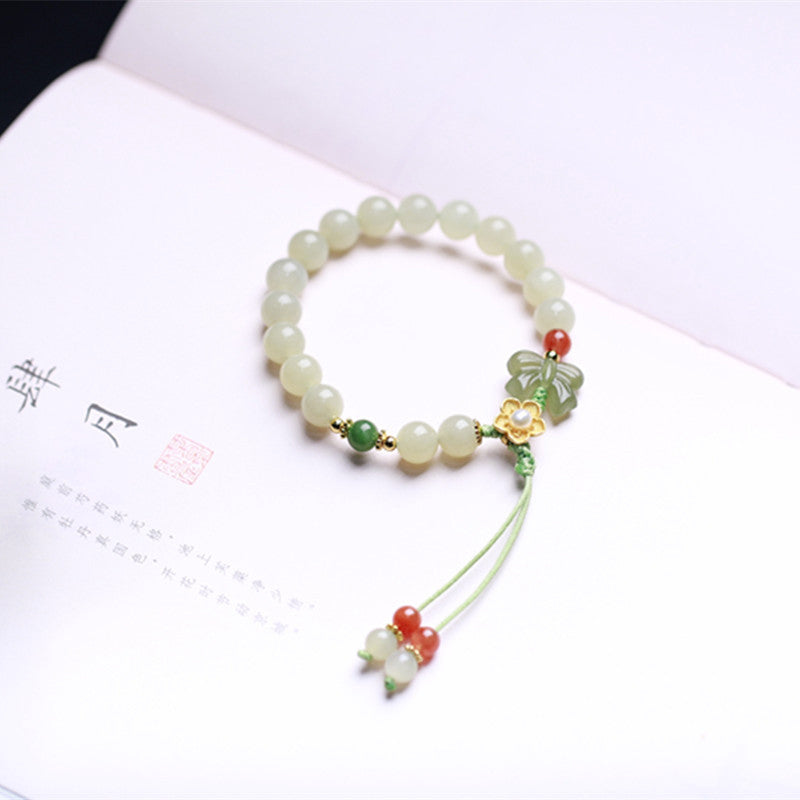 Wear FengShui 925 Sterling Silver Jade Luck Flower Butterfly Bracelet