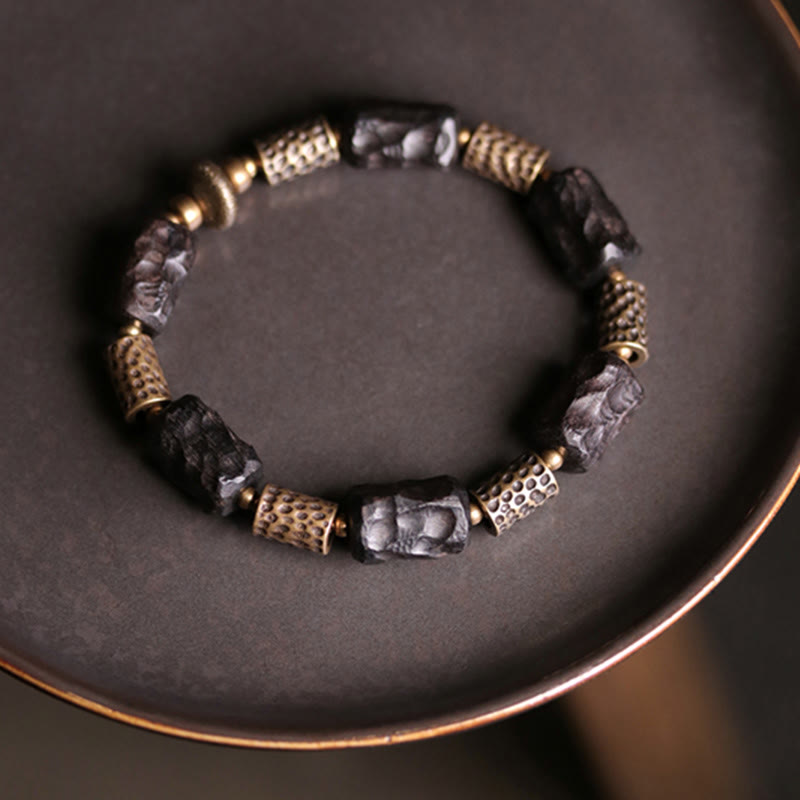 Wear FengShui Tibetan Ebony Wood Copper Calm Peace Bracelet
