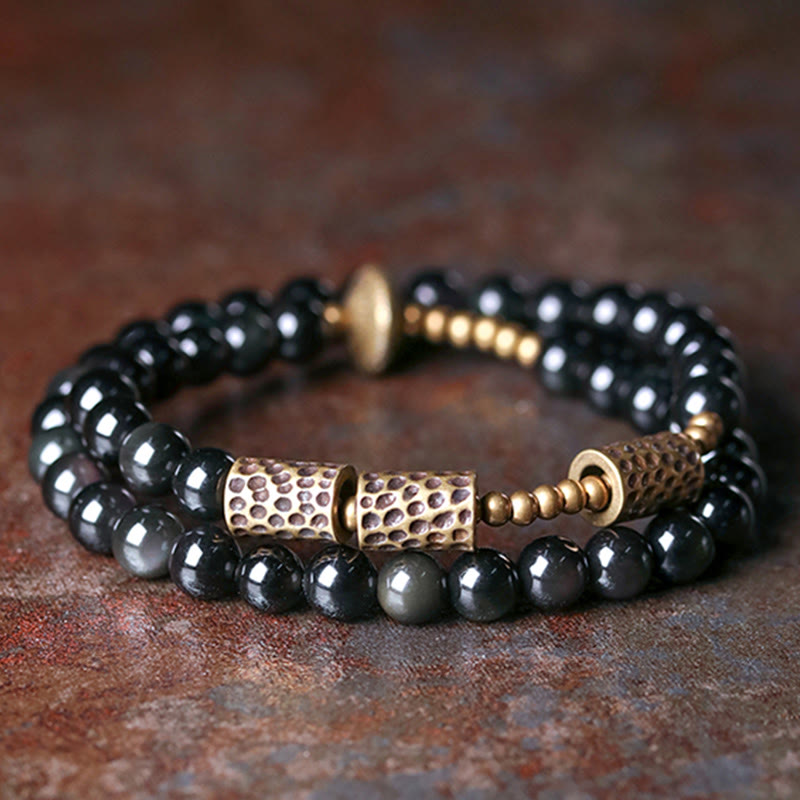Wear FengShui Rainbow Obsidian Copper Love Double Wrap Bracelet