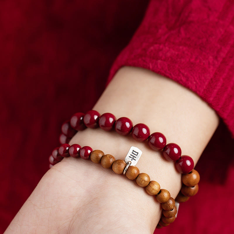Wear FengShui 925 Sterling Silver Peach Wood Cinnabar Ward Off Evil Spirits Bracelet