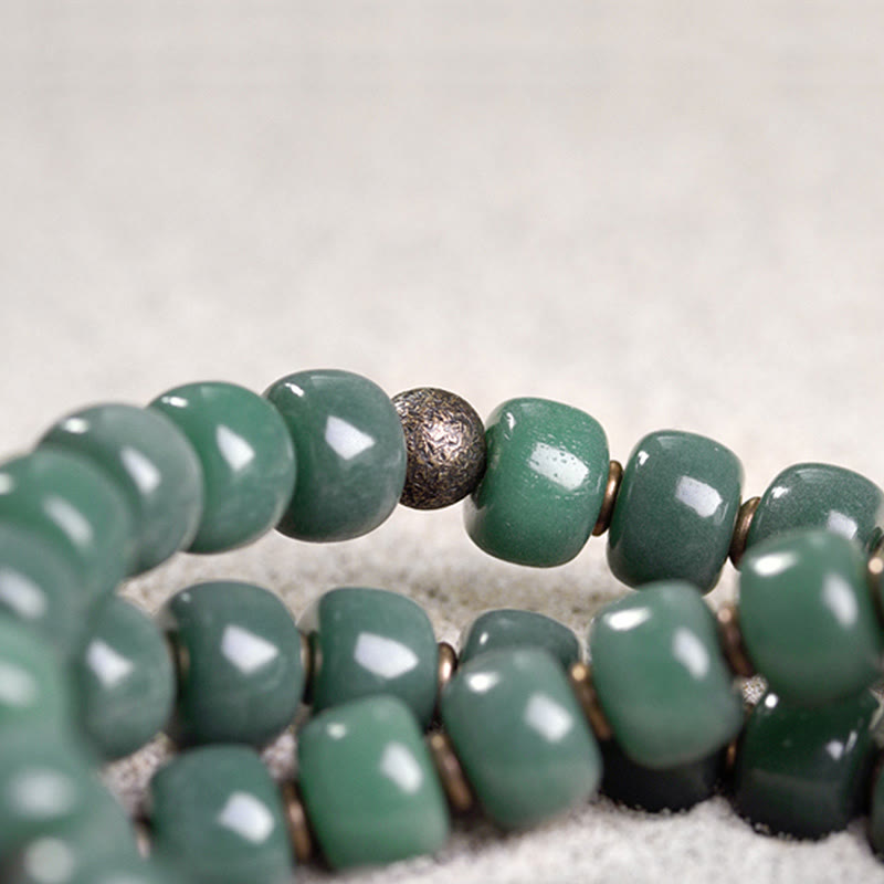 Wear FengShui Cyan Bodhi Seed Dzi Bead Wisdom Peace Triple Wrap Bracelet