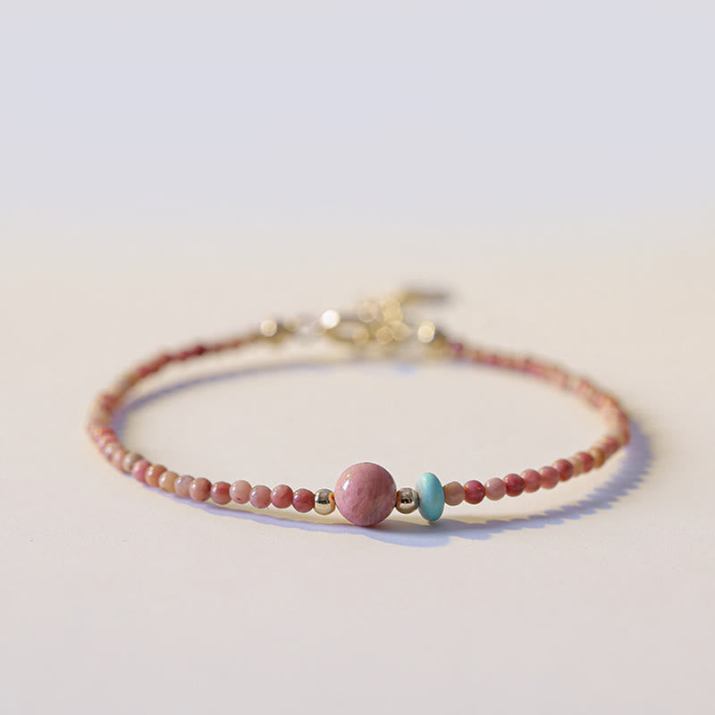 Wear FengShui 14K Gold Plated Natural Rhodonite Loving Energy Chain Bracelet