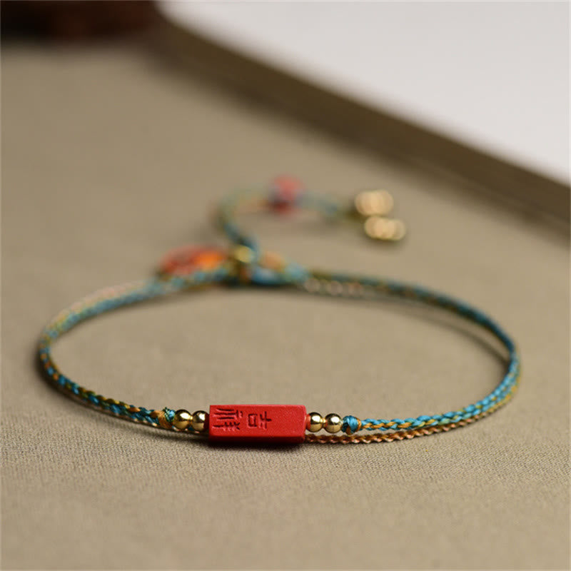 Wear FengShui Handmade Cinnabar As One Wishes Blessing Braid Double Layer Bracelet