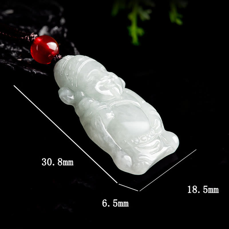 Wear FengShui Natural Jade Chinese God of Wealth Caishen Ingot Luck Necklace Pendant