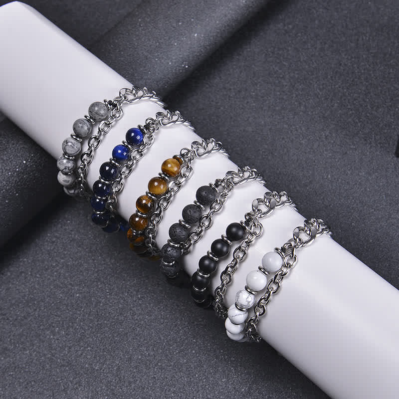 Wear FengShui Tiger Eye Picasso Jasper Frosted Stone Strength Bracelet