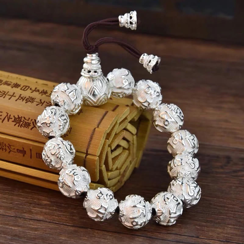 Wear FengShui Tibetan Om Mani Padme Hum Carved Alloy Beads Amulet Bracelet