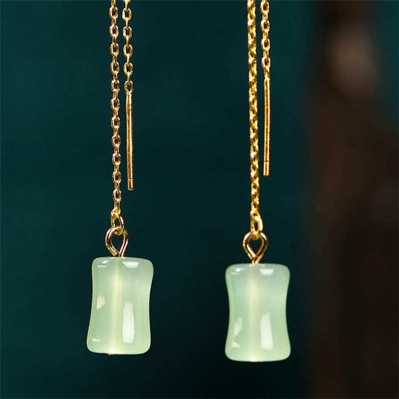 Wear FengShui Jade Bamboo Pattern Luck Drop Earrings
