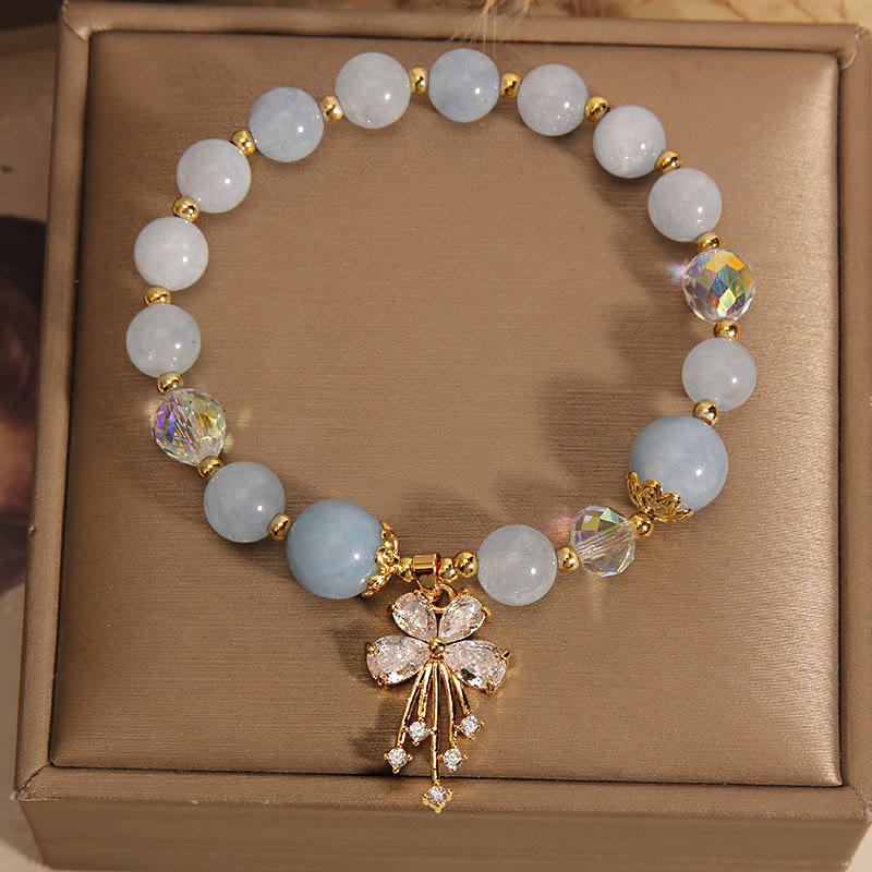 Wear FengShui Aquamarine Pink Crystal Healing Zircon Butterfly Charm Bracelet