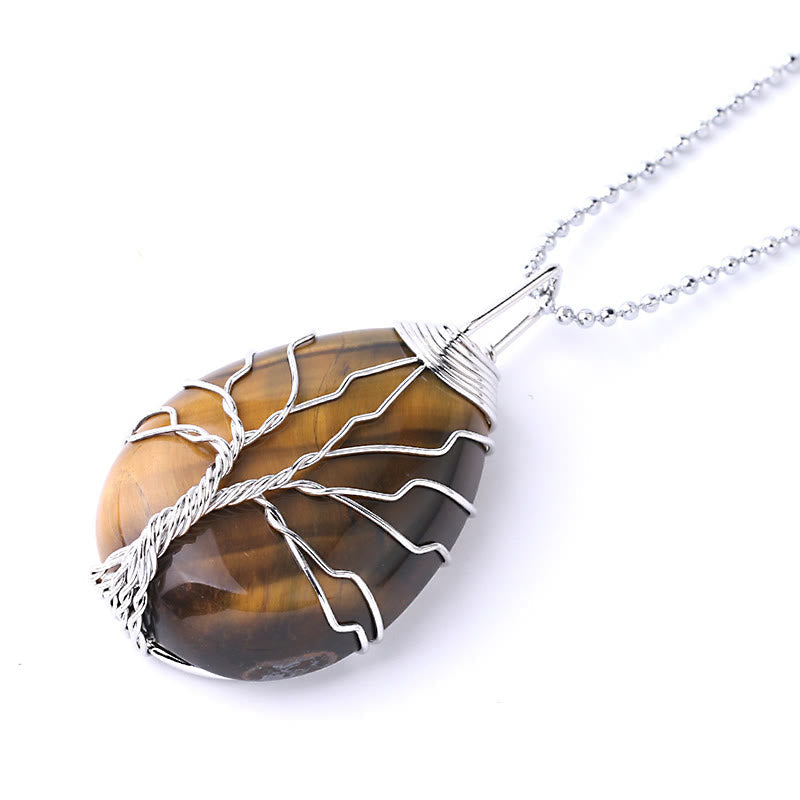 Wear FengShui Natural Quartz Crystal Tree Of Life Healing Energy Necklace Pendant