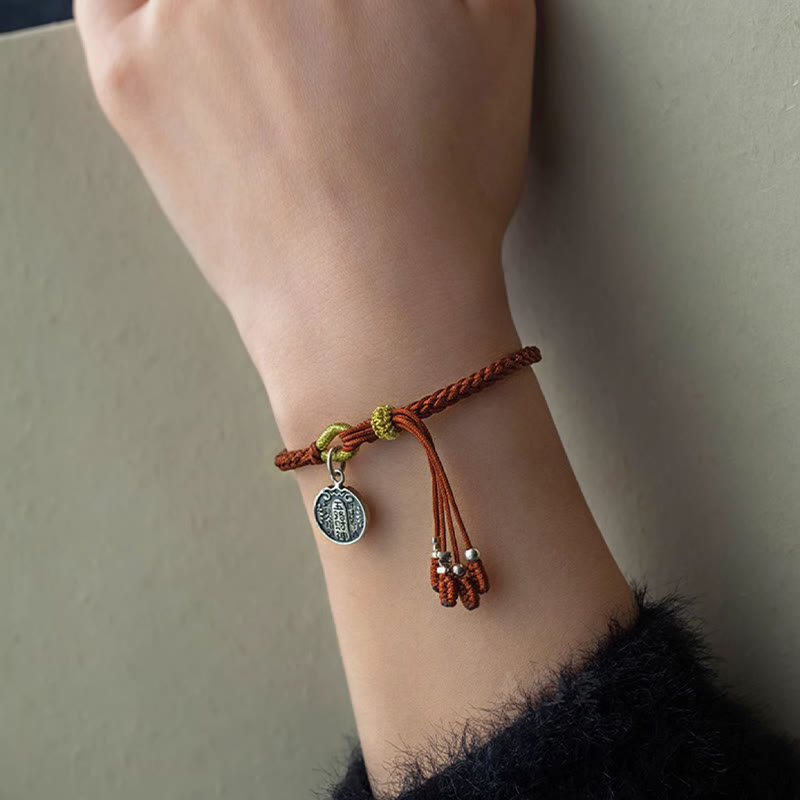 Wear FengShui Handmade 925 Sterling Silver Five Directions Gods of Wealth Luck Protection String Braid Bracelet