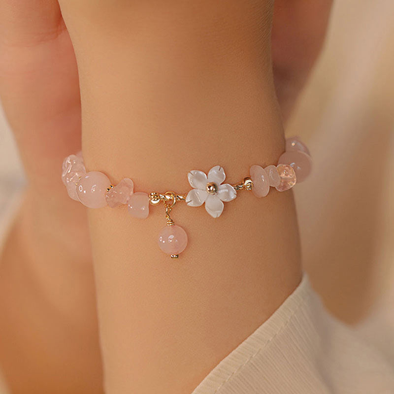 Wear FengShui 14k Gold Plated Natural Pink Crystal Flower Love Bracelet
