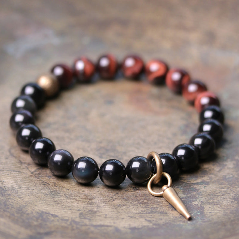 Wear FengShui Black Obsidian Sodalite Crystal Copper Strength Couple Bracelet