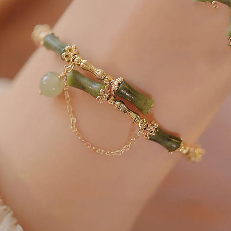 Wear FengShui Bamboo Jade Pattern Luck Bracelet Bangle