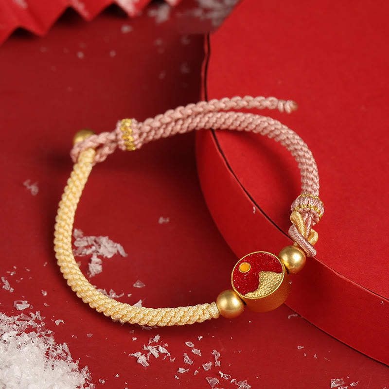 Wear FengShui Handmade Mountain and Sea Engraved Luck Two-Color String Couple Bracelet