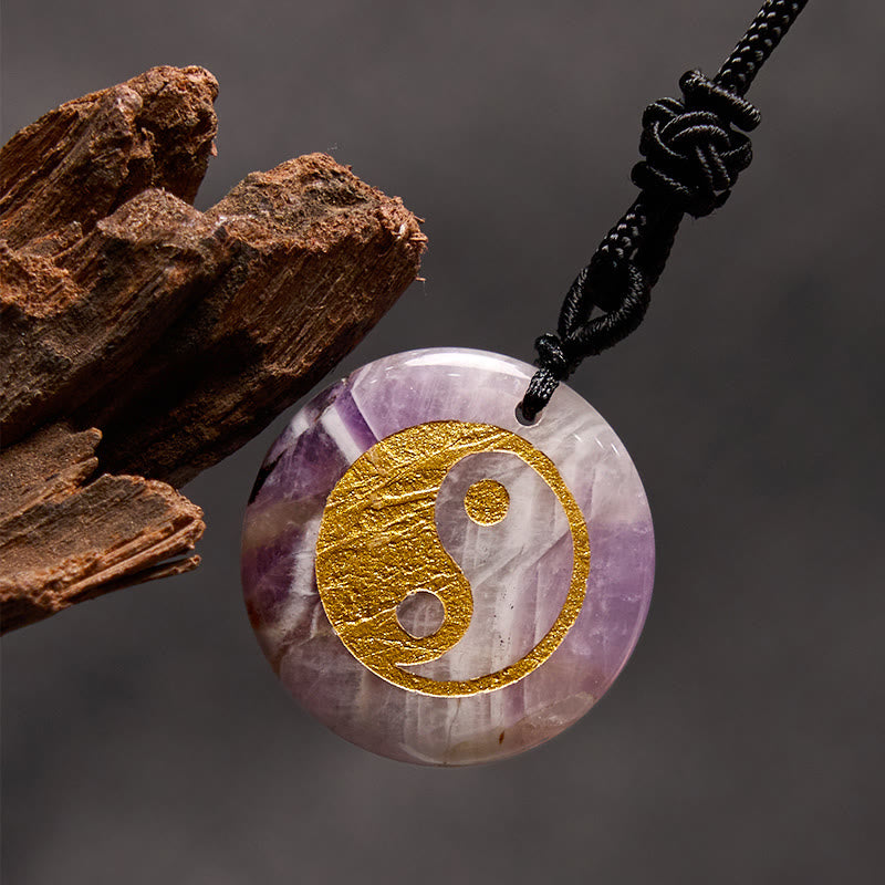 Wear FengShui Various Crystal Amethyst Tiger Eye Green Aventurine Yin Yang Spiritual Necklace Pendant