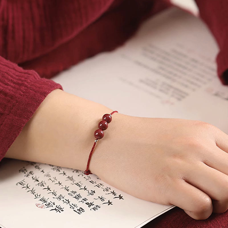Wear FengShui Natural Lucky Cinnabar Bead Blessing String Bracelet Anklet