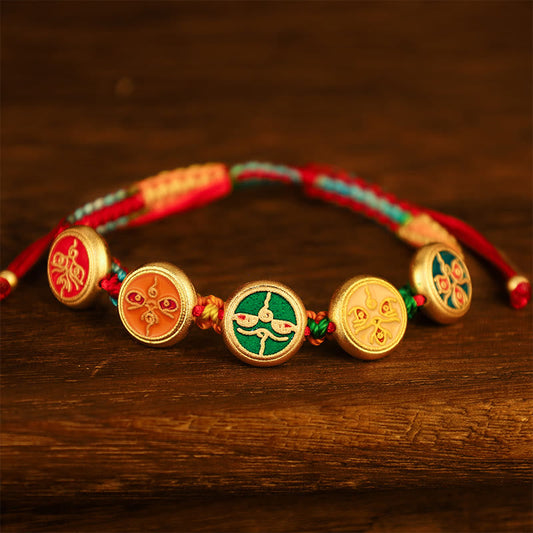 Wear FengShui Tibetan Five God Of Wealth Colorful Rope Braided Luck Bracelet