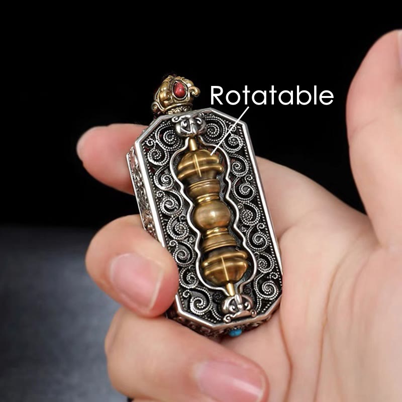 Wear FengShui Tibetan Om Mani Padme Hum Carved Dorje Vajra Rotatable Lotus Pattern Purity Rope Necklace Pendant