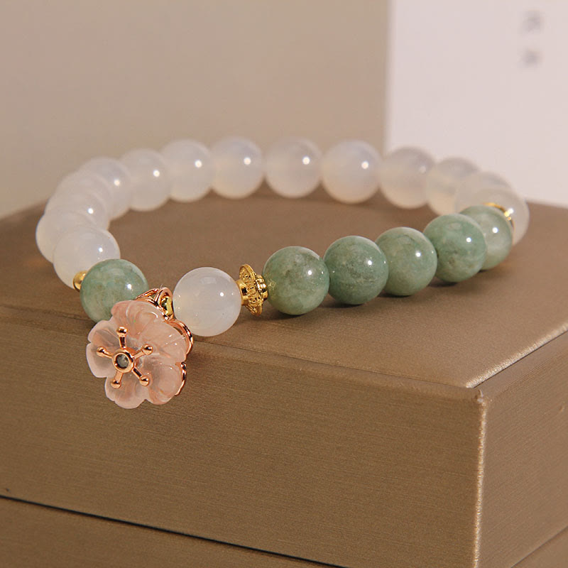 Wear FengShui White Agate Jade Flower Charm Luck Protection Bracelet
