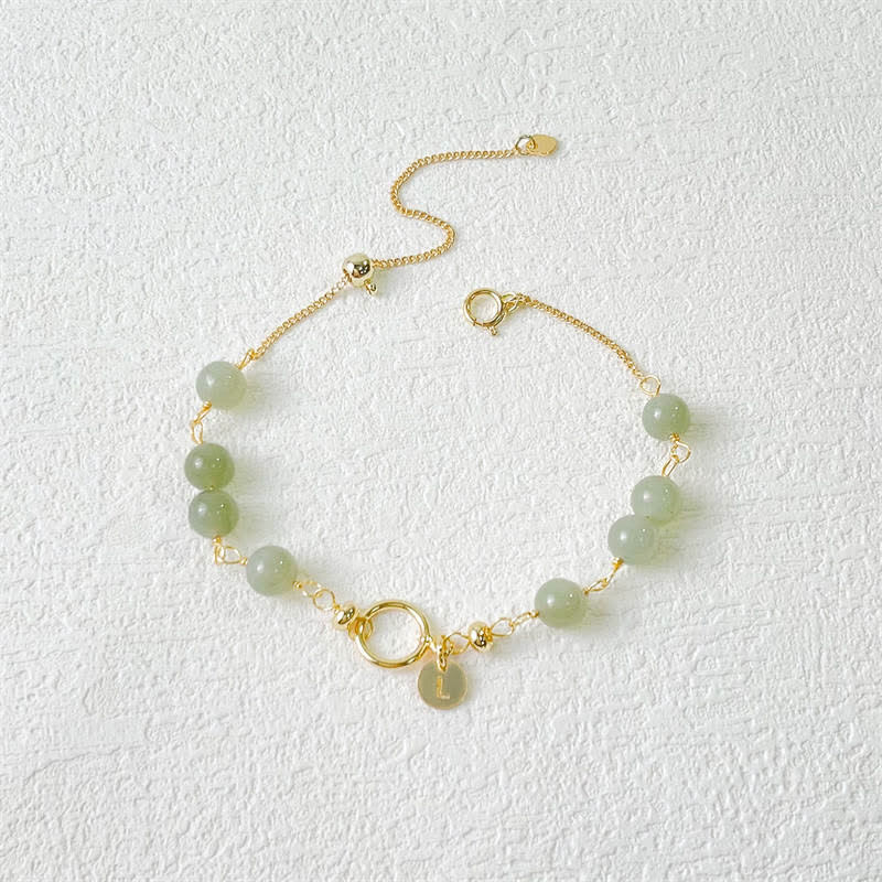 Wear FengShui Unique Natural Hetian Jade 14K Gold filled Luck Beaded Bracelet
