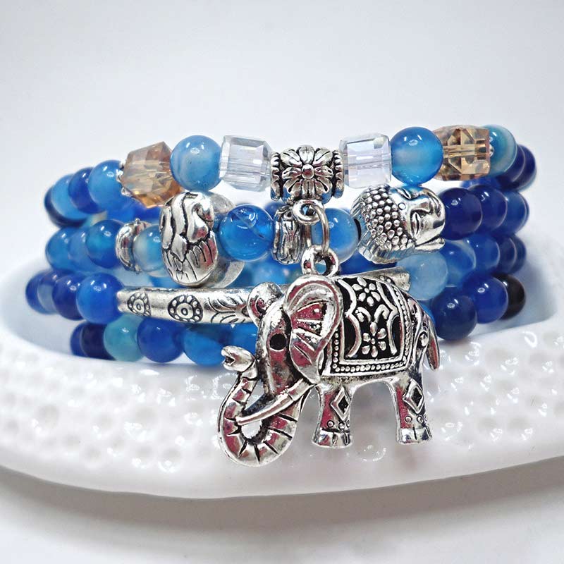 Wear FengShui Natural Agate Elephant Buddha Hope Bracelet
