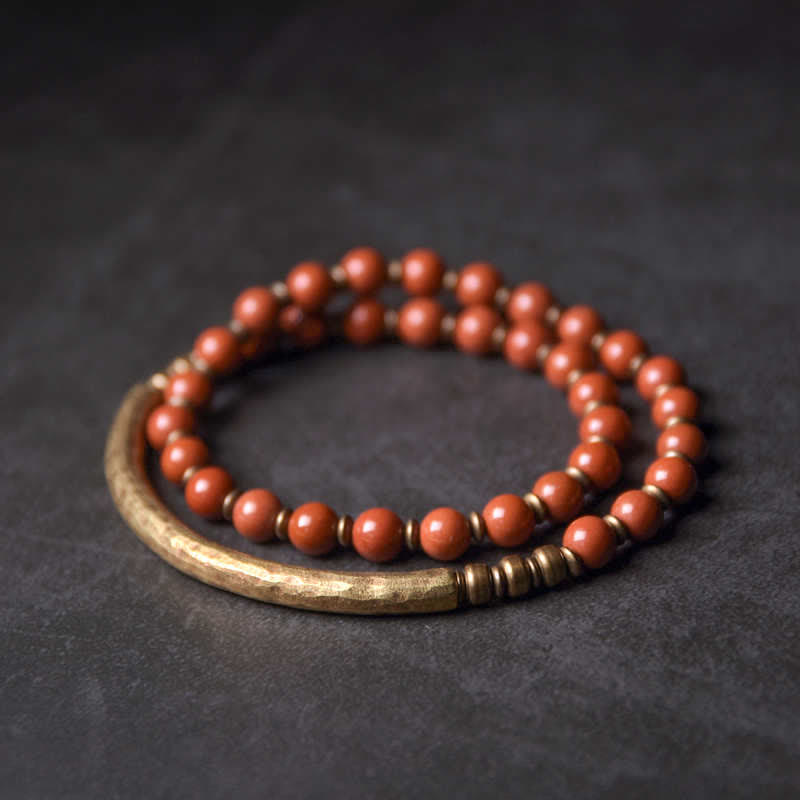 Wear FengShui Red Jasper Moss Agate Black Obsidian Crystal Copper Peace Couple Bracelet
