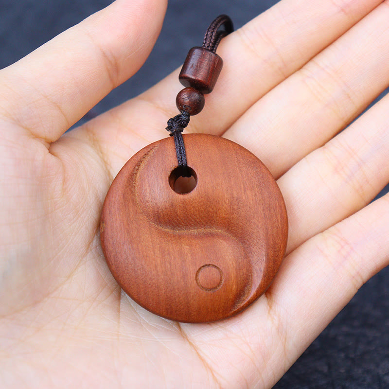 Wear FengShui Lightning Struck Jujube Wood Yin Yang Luck Protection Necklace Pendant
