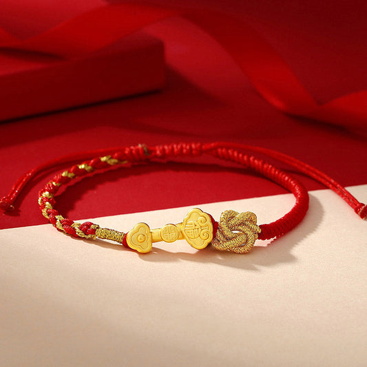 Wear FengShui 999 Sterling Silver Ruyi Handle Fu Character Fortune Luck Rope Bracelet
