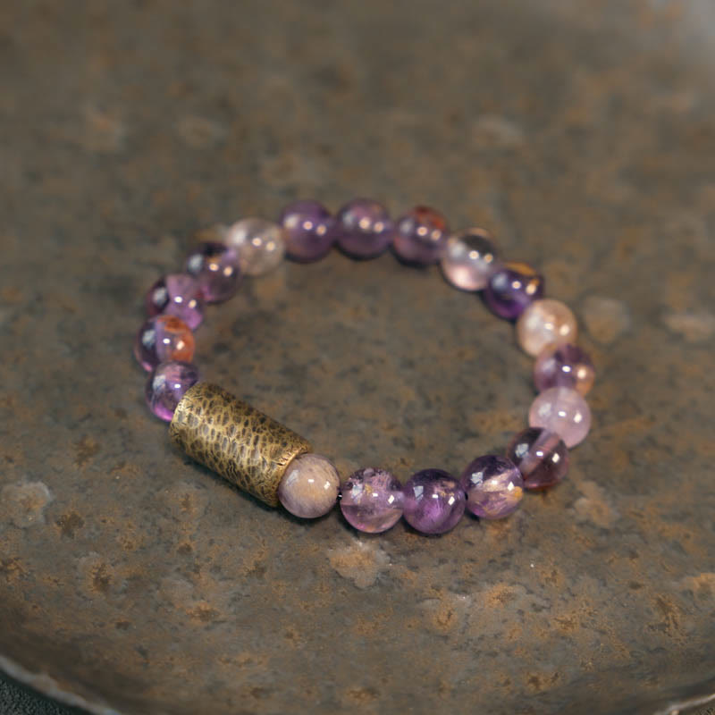 Wear FengShui White Crystal Red Hematoid Quartz Gold Rutilated Quartz Purple Phantom Protection Bracelet