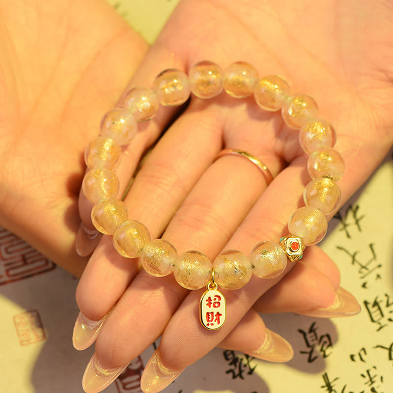 Wear FengShui Tibetan Incense Ash Liuli Glass Bead Lucky Fortune Fu Character Charm Bracelet