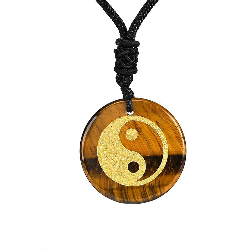 Wear FengShui Various Crystal Amethyst Tiger Eye Green Aventurine Yin Yang Spiritual Necklace Pendant