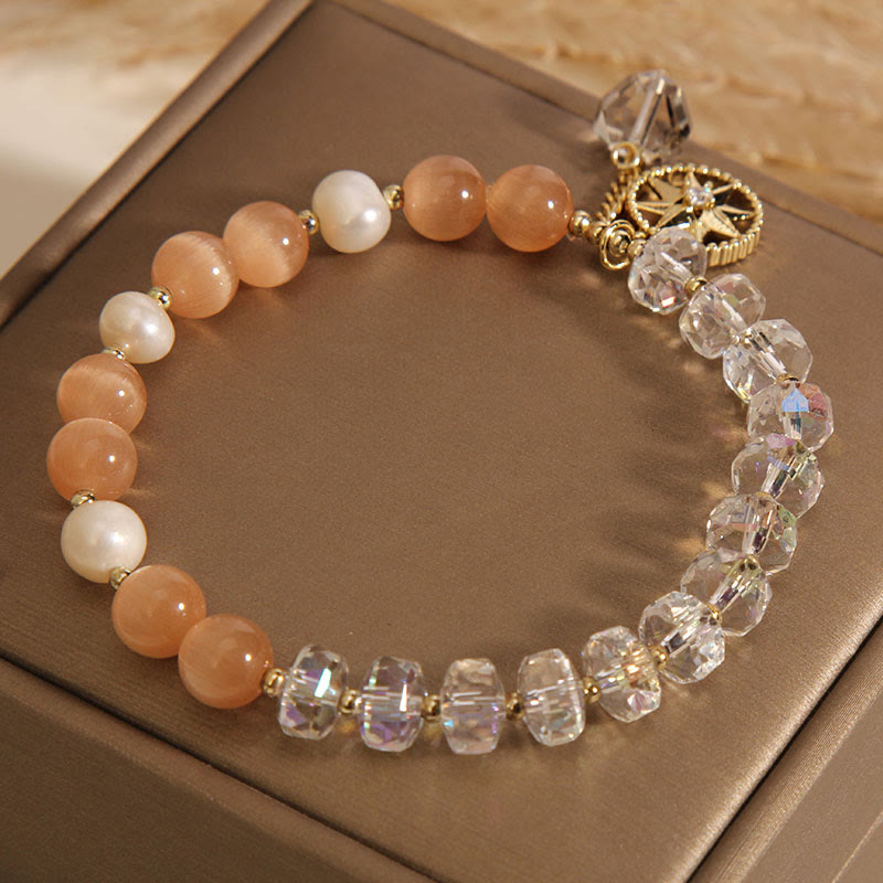 Wear FengShui Orange Cat's Eye White Crystal Star Support Bracelet