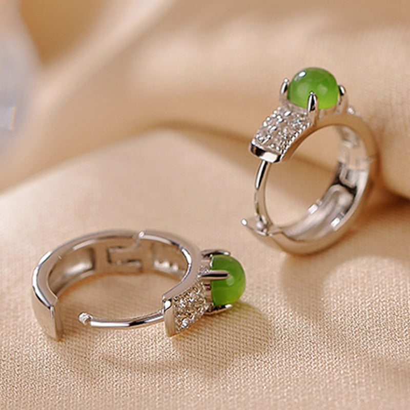 Wear FengShui 925 Sterling Silver Round Cyan Jade Success Stud Earrings