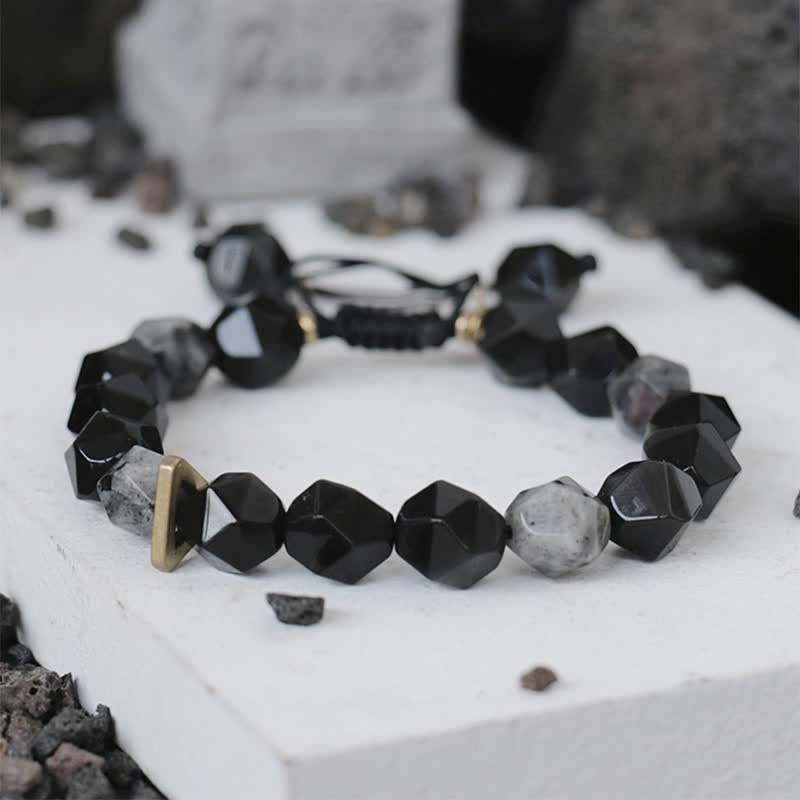 Wear FengShui Black Obsidian Black Glitter Stone Purification Bracelet