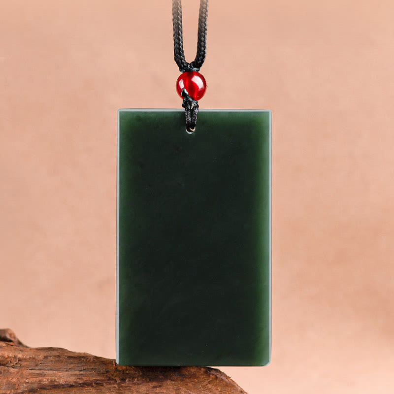 Wear FengShui Hetian Cyan Jade Dragon Engraved Success Necklace Pendant