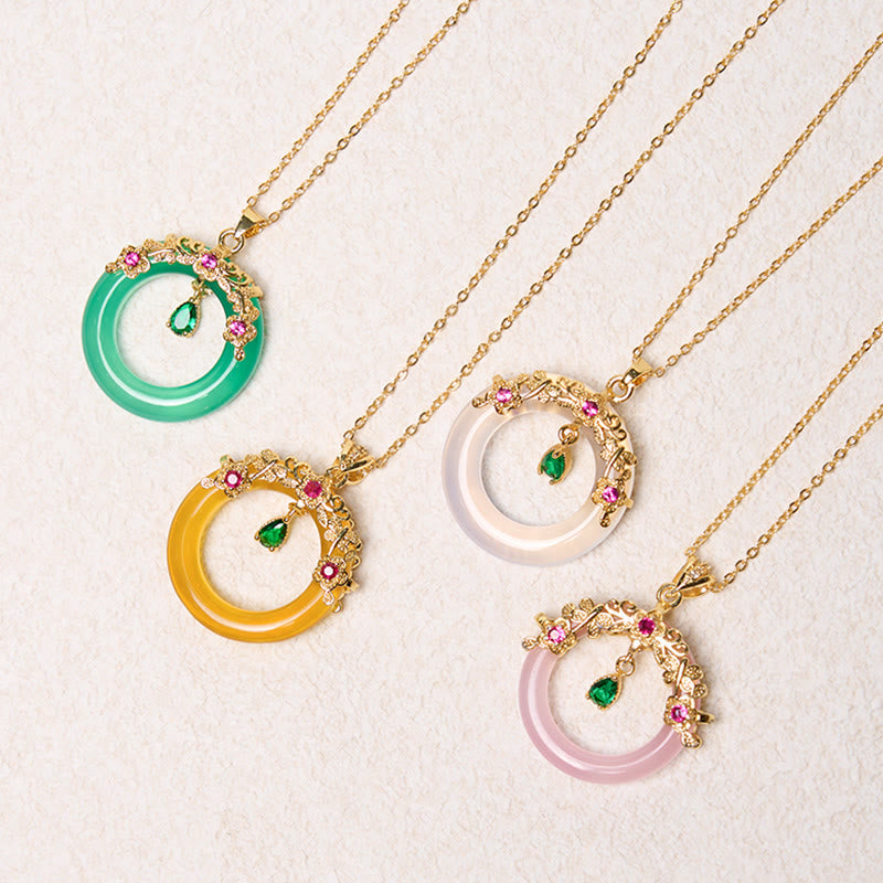Wear FengShui Green Chalcedony Peace Buckle Design Strength Necklace Pendant