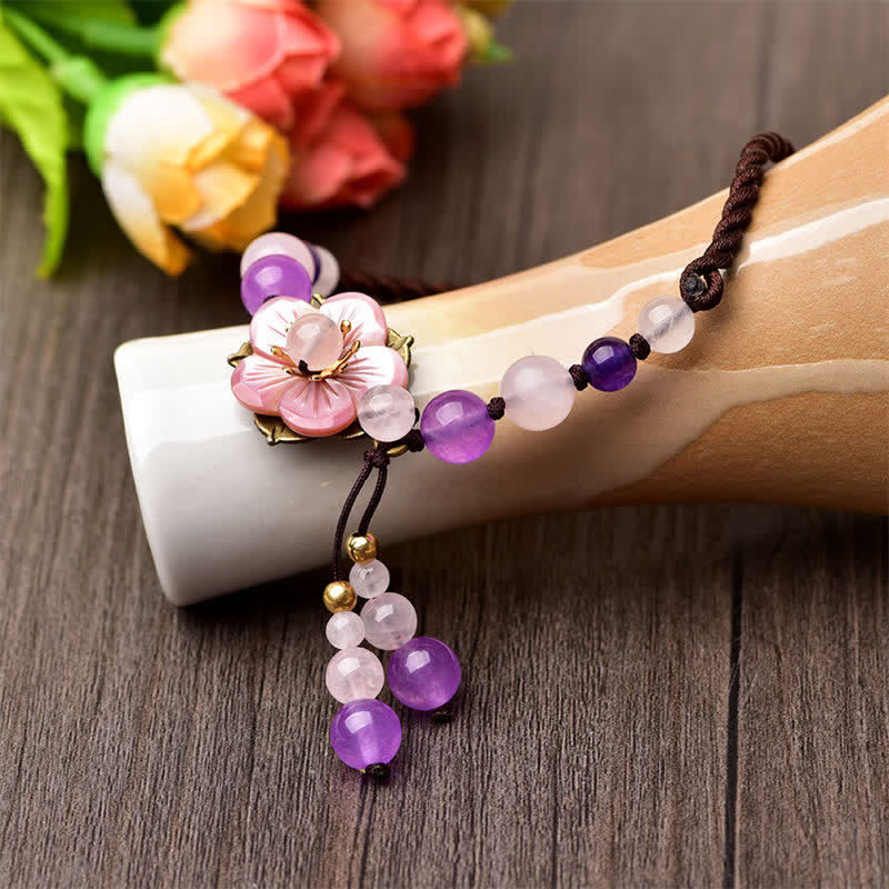 Wear FengShui Natural Amethyst Rose Quartz Crystal Charm Lucky Healing Anklet