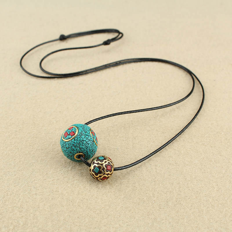 Wear FengShui Tibetan Turquoise Double Bead Protection Strength Necklace Pendant