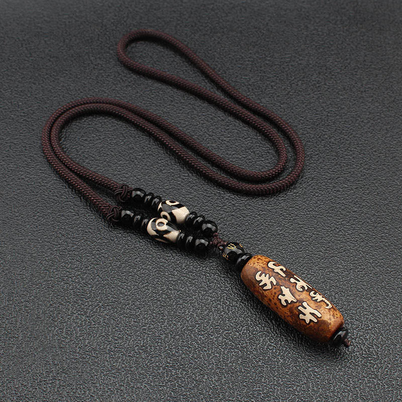 Wear FengShui Tibet Om Mani Padme Hum Dzi Bead Avalokitesvara Pattern Wealth Necklace Pendant