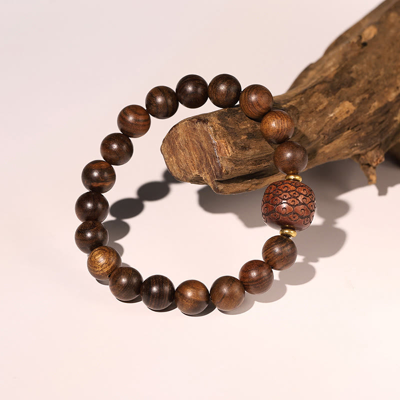 Wear FengShui Rosewood Auspicious Clouds Totem Fu Character Bamboo Pattern Warmth Bracelet