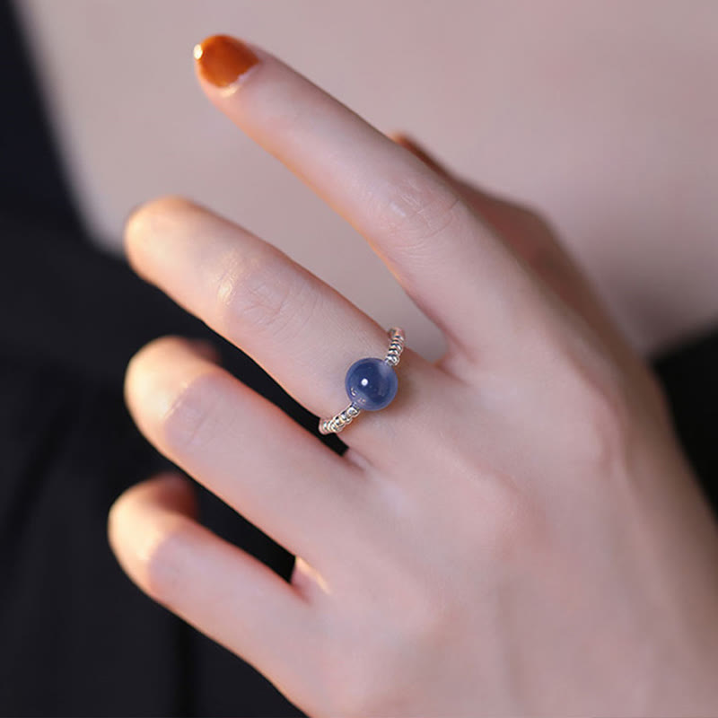 Wear FengShui 925 Sterling Silver Blue Candy Agate Healing Bead Ring