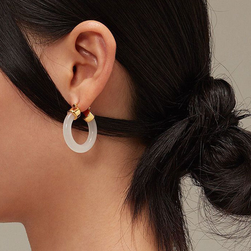 Wear FengShui Round Jade White Jade Prosperity Earrings